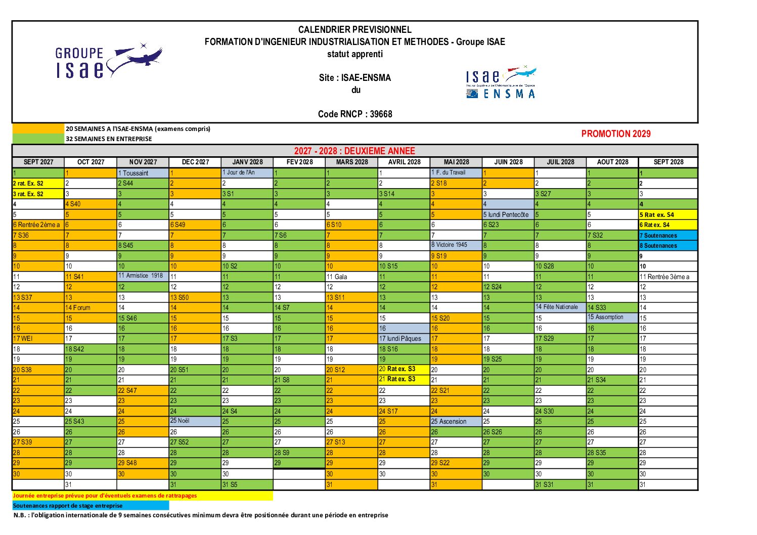 ISAE ENSMA promo 2029 - Calendrier FISA A2 27-28