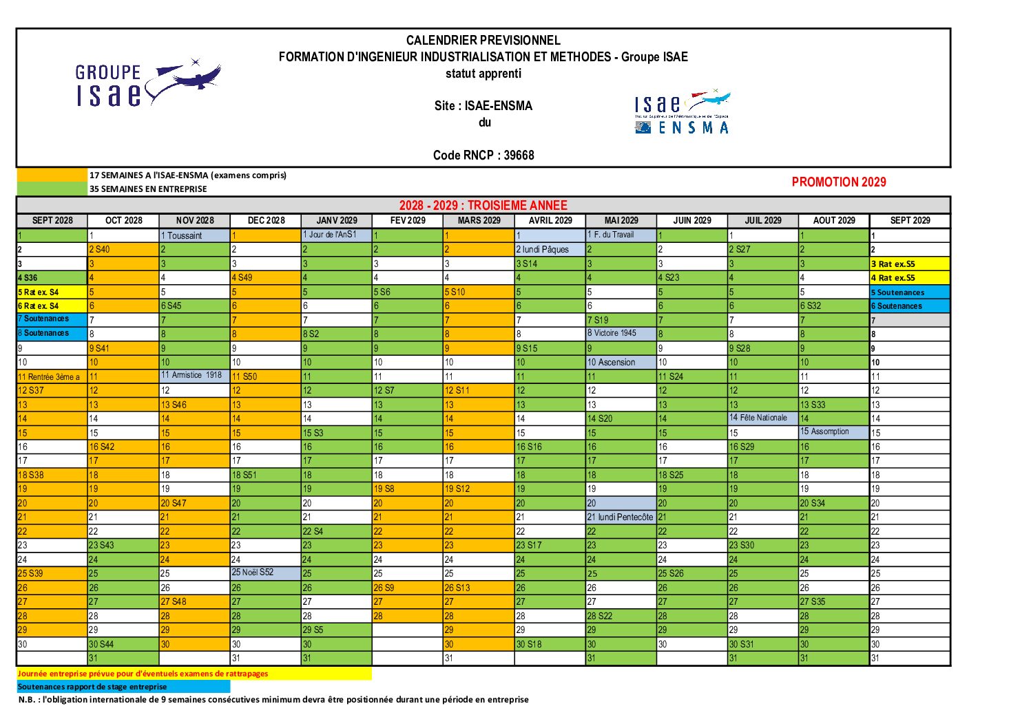 ISAE ENSMA promo 2029 - Calendrier FISA A3 28-29